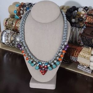 Women's Braided Multi Color Stones Statement Necklace